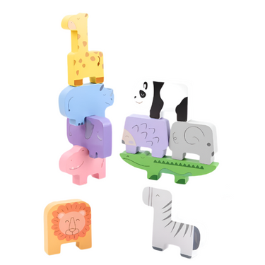 EcoToys StackMaster | Mejora la motricidad fina - Aventura de apilamiento Juego de bloques de animales de madera